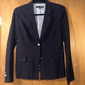 HARVE BERNARD DENIM BLUE LINEN BLEND BLAZER, SZ 6